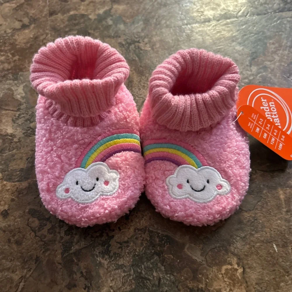 Wonder Nation Booties Slippers Girls Size 3 Pink Rainbow Bootie Shoes 3-6 Months